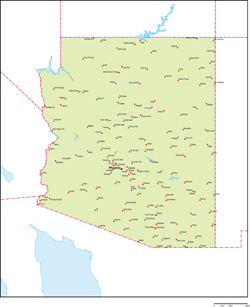 アリゾナ州地図州都・主な都市あり(英語)の小さい画像