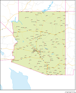 アリゾナ州地図州都・主な都市・道路あり(英語)の小さい画像