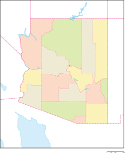 アリゾナ州郡色分け地図の小さい画像