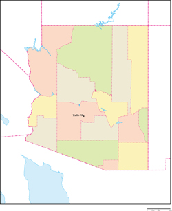 アリゾナ州郡色分け地図州都あり(日本語)の小さい画像