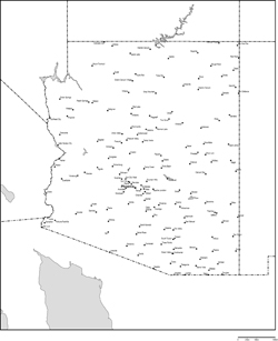 アリゾナ州白地図州都・主な都市あり(英語)の小さい画像