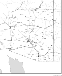 アリゾナ州白地図州都・主な都市・道路あり(英語)の小さい画像