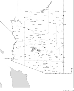 アリゾナ州郡分け白地図州都・主な都市あり(英語)の小さい画像