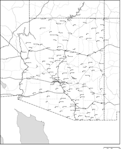 アリゾナ州郡分け白地図州都・主な都市・道路あり(英語)の小さい画像