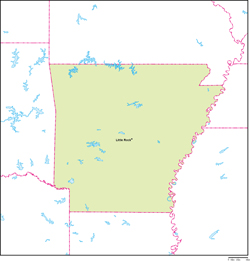 アーカンソー州地図州都あり(英語)の小さい画像