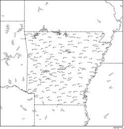 アーカンソー州白地図州都・主な都市あり(英語)の小さい画像
