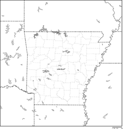 アーカンソー州郡分け白地図州都あり(英語)の小さい画像