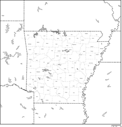 アーカンソー州郡分け白地図郡名あり(英語)の小さい画像