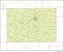 コロラド州地図州都・主な都市・道路あり(英語)の小さい画像