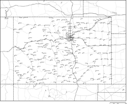 コロラド州白地図州都・主な都市・道路あり(英語)の小さい画像