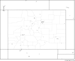 コロラド州郡分け白地図州都あり(英語)の小さい画像