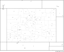 コロラド州郡分け白地図郡名あり(英語)の小さい画像