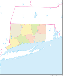コネチカット州郡色分け地図の小さい画像