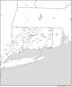 コネチカット州郡分け白地図州都・主な都市あり(英語)の小さい画像