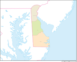 デラウェア州郡色分け地図郡名あり(日本語)の小さい画像