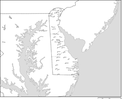 デラウェア州郡分け白地図州都・主な都市あり(英語)の小さい画像