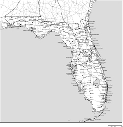 フロリダ州白地図州都・主な都市・道路あり(英語)の小さい画像