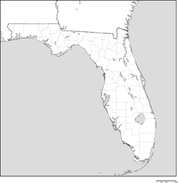フロリダ州郡分け白地図の小さい画像