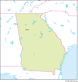 ジョージア州地図州都あり(英語)の小さい画像