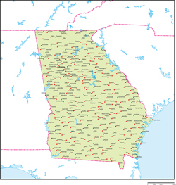 ジョージア州地図州都・主な都市あり(英語)の小さい画像