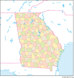 ジョージア州郡色分け地図の小さい画像