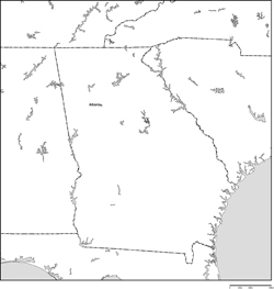 ジョージア州白地図州都あり(英語)の小さい画像