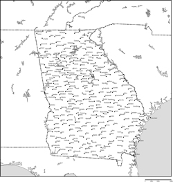 ジョージア州白地図州都・主な都市あり(英語)の小さい画像