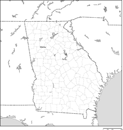 ジョージア州郡分け白地図州都あり(英語)の小さい画像
