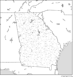 ジョージア州郡分け白地図郡名あり(英語)の小さい画像