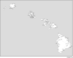 ハワイ州白地図州都・主な都市・道路あり(英語)の小さい画像