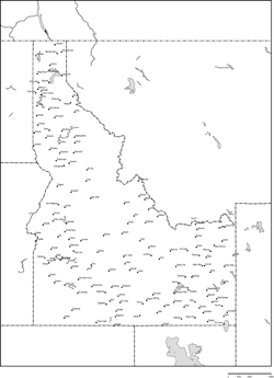 アイダホ州白地図州都・主な都市あり(英語)の小さい画像