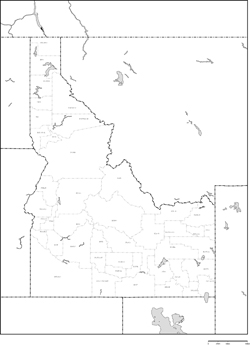 アイダホ州郡分け地図郡名あり(日本語)の小さい画像