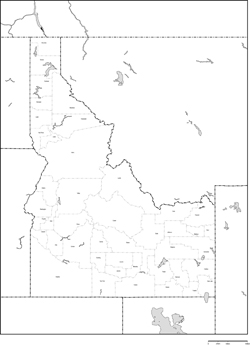 アイダホ州郡分け白地図郡名あり(英語)の小さい画像