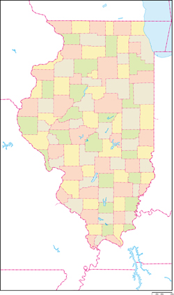 イリノイ州郡色分け地図の小さい画像