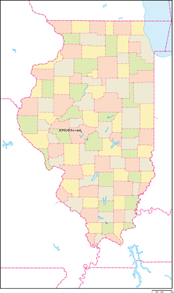 イリノイ州郡色分け地図州都あり(日本語)の小さい画像