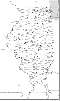 イリノイ州白地図州都・主な都市あり(英語)の小さい画像
