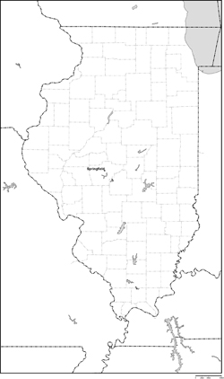 イリノイ州郡分け白地図州都あり(英語)の小さい画像