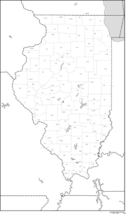 イリノイ州郡分け白地図郡名あり(英語)の小さい画像