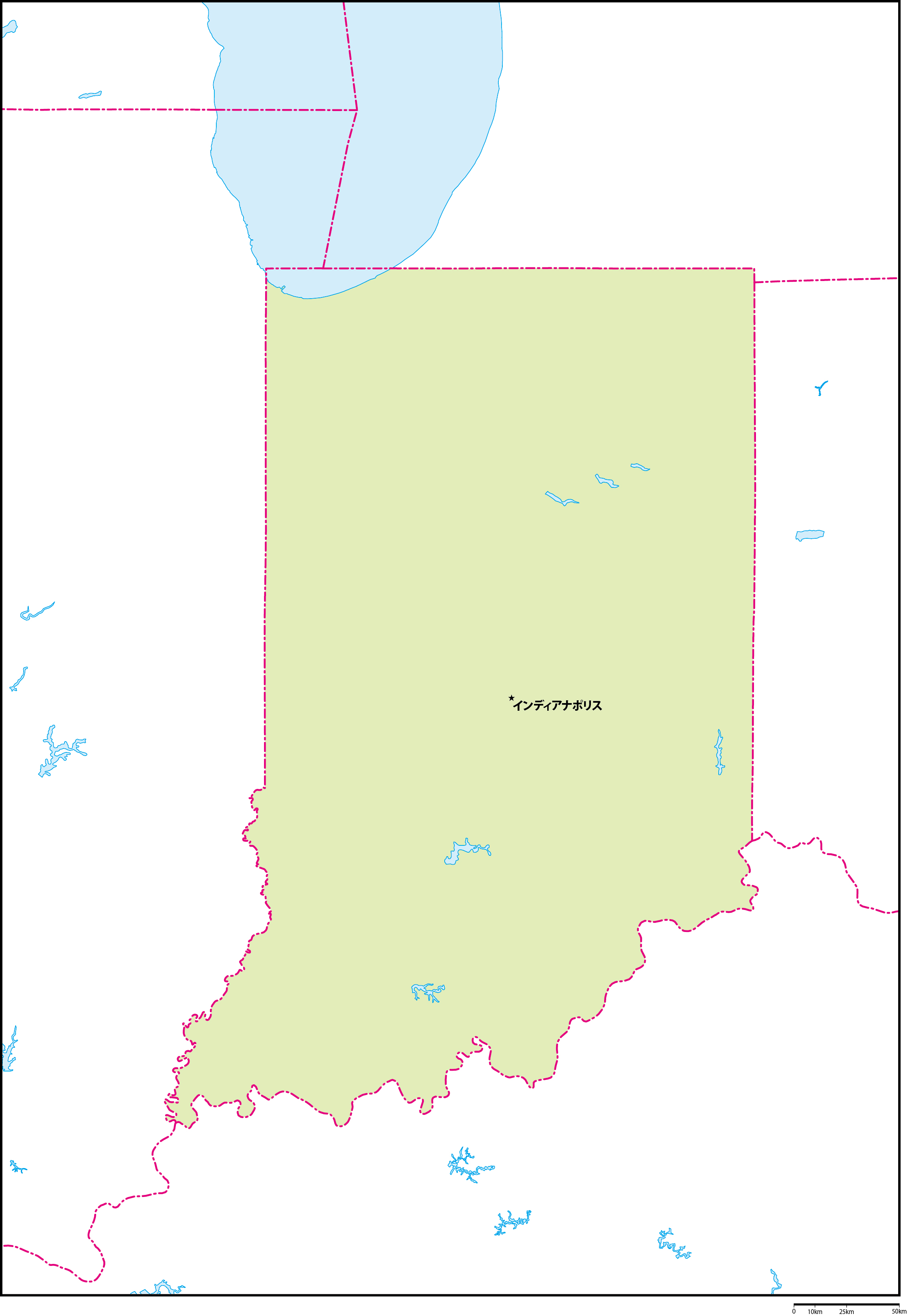 アメリカの地図 白地図 インディアナ州の地図