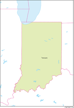 インディアナ州地図州都あり(英語)の小さい画像