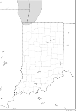 インディアナ州郡分け白地図の小さい画像