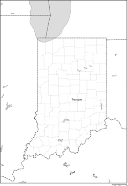 インディアナ州郡分け白地図州都あり(英語)の小さい画像