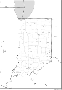インディアナ州郡分け白地図郡名あり(英語)の小さい画像