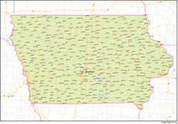 アイオワ州地図州都・主な都市・道路あり(英語)の小さい画像