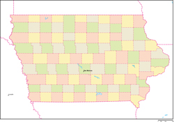アイオワ州郡色分け地図州都あり(英語)の小さい画像