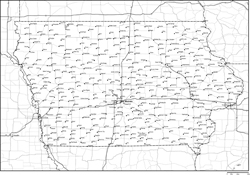 アイオワ州白地図州都・主な都市・道路あり(英語)の小さい画像