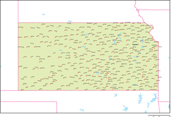 カンザス州地図州都・主な都市あり(英語)の小さい画像