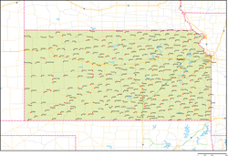 カンザス州地図州都・主な都市・道路あり(英語)の小さい画像