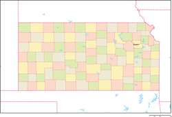 カンザス州郡色分け地図州都あり(英語)の小さい画像