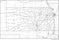 カンザス州白地図州都・主な都市・道路あり(英語)の小さい画像